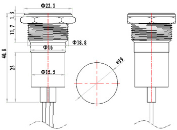 19mm red led ip67 metal pilot indicator light with a wire